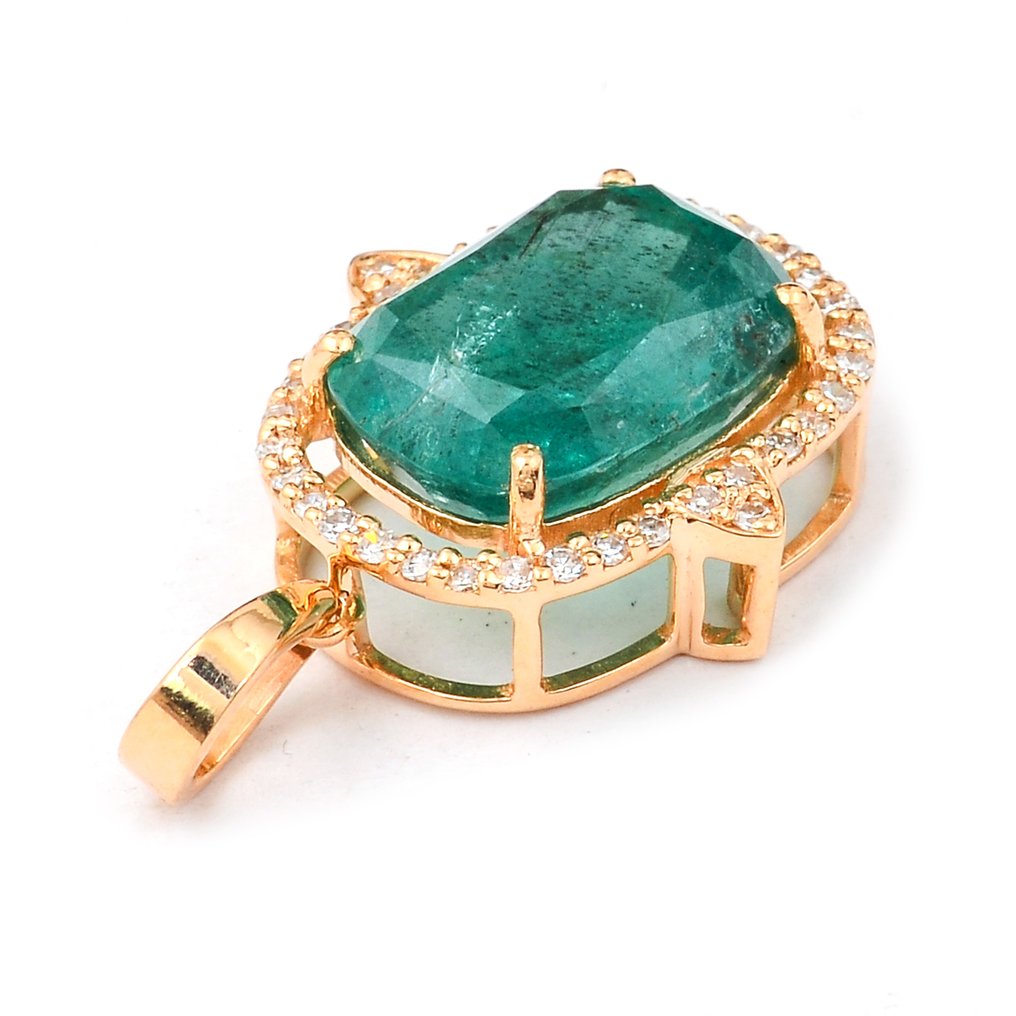 Sans prix de réserve - Pendentif - 14 carats Or jaune -  3.50ct. tw. Émeraude - Diamant #2.1