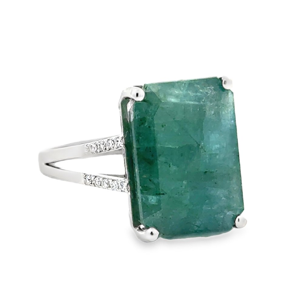 Zonder minimumprijs - Ring - 14 karaat Witgoud -  9.19ct. tw. Smaragd - Diamant #1.0