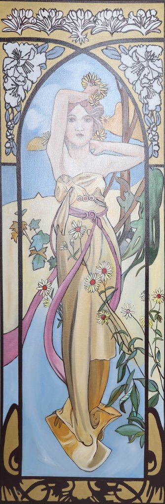 Louis Nagelkerke (1949) - Vierluik in de stijl van Alphonse Mucha - De vierjaargetijden #4.3