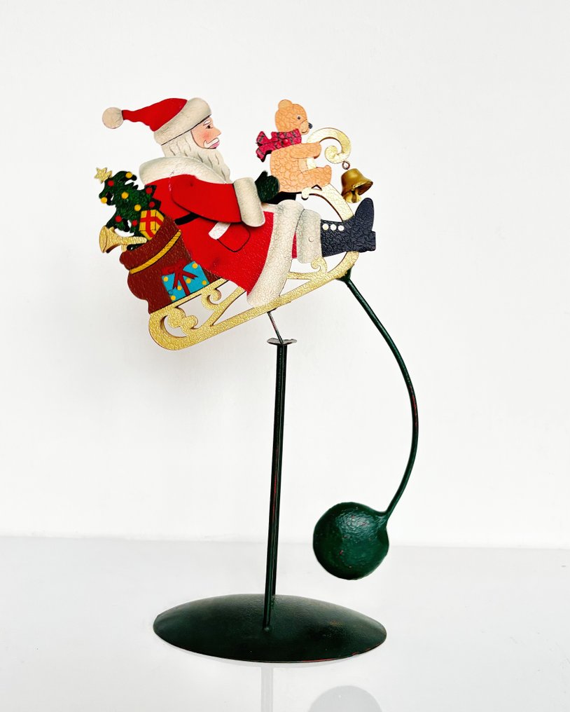 Vintage Balancing Santa Toy – Moving Santa & Bear - Statue - Metall #3.2