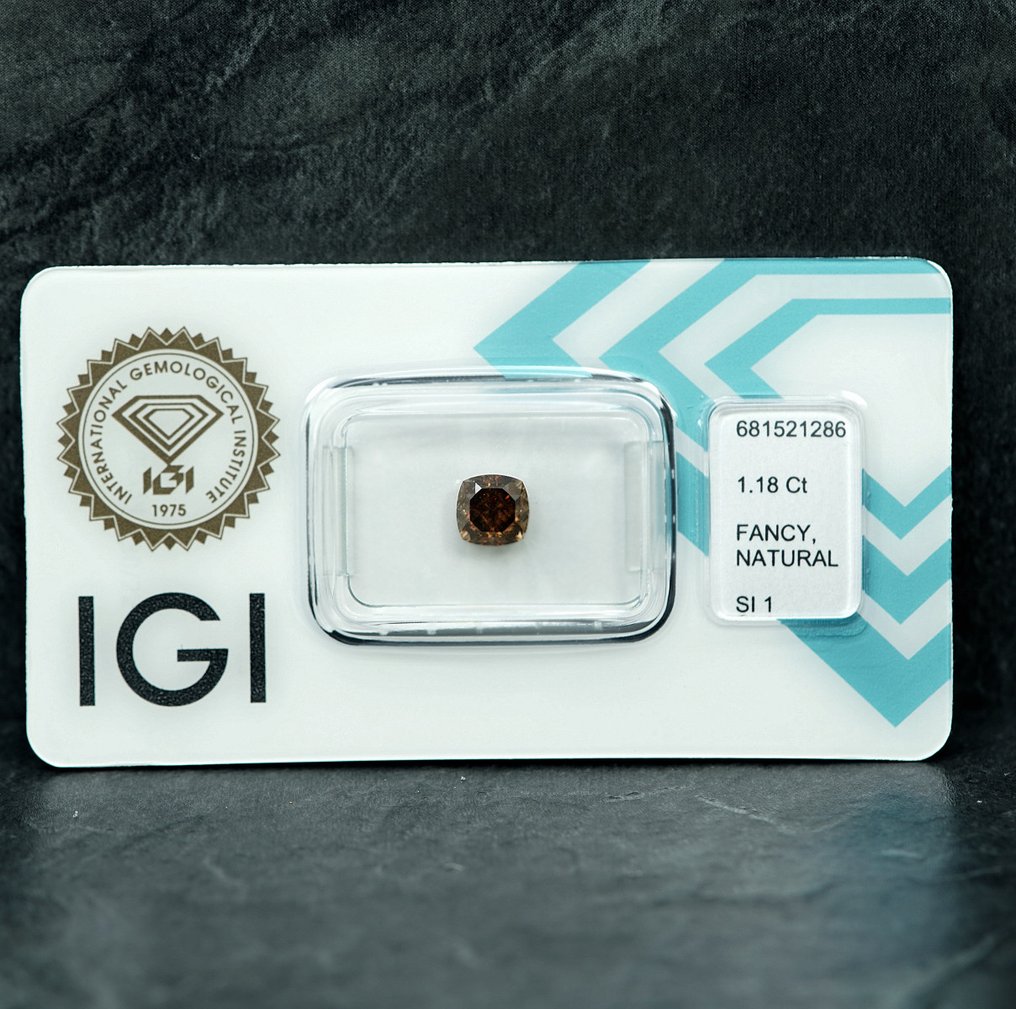 1 pcs Διαμάντι (Φυσικού χρώματος) - 1.18 ct - Κούσιον - Fancy Καφετί Κίτρινο - SI1 - International Gemological Institute (IGI) - Cognac #1.0