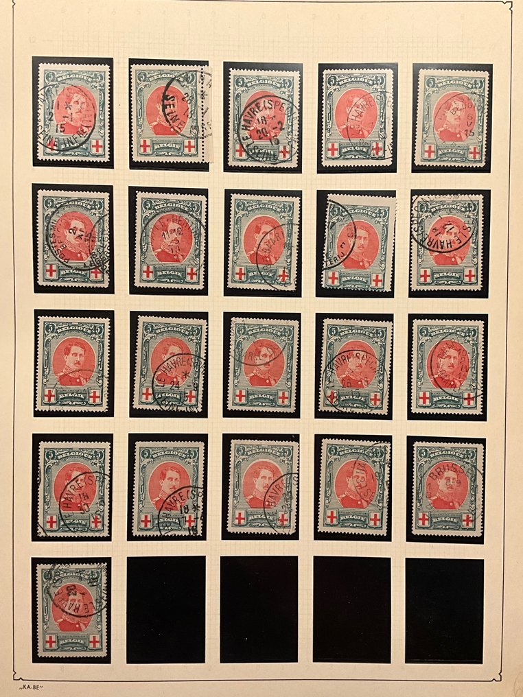 Belgium 1915 - Albert I Red Cross issuance - Gigantic study collection - cancellations, tandings, varieties - OBP 132/134 #4.3