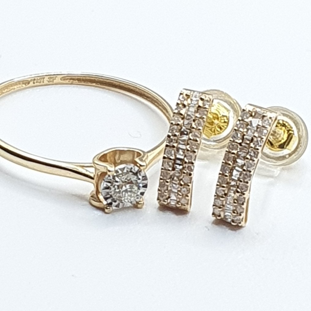 χωρίς τιμή ασφαλείας - Σετ κοσμημάτων 2 τεμαχίων - 18 καράτια Κίτρινο χρυσό - 0.32ct. tw. Διαμάντι (Φυσικό) #1.0