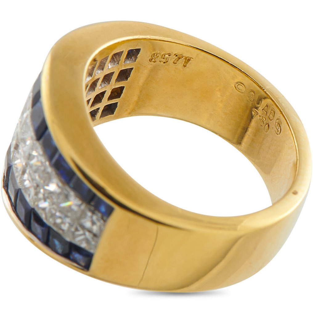 Bague - 18 carats Bague en or jaune 18 carats, diamant de 2,22 ct et saphir, Or jaune - 3.92ct. tw. Diamant (Naturelle) #4.3