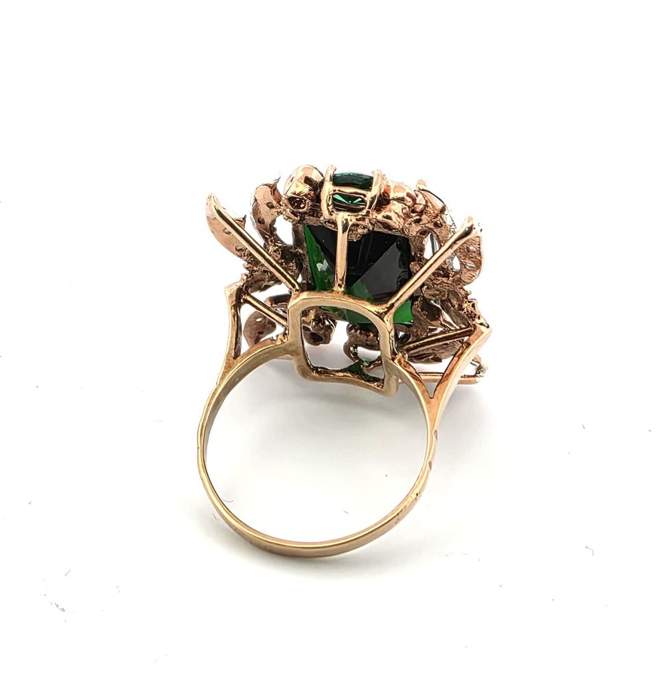 没有保留价 - 戒指 - 9 kt. 玫瑰金, 银 祖母绿 - 钻石 #4.3