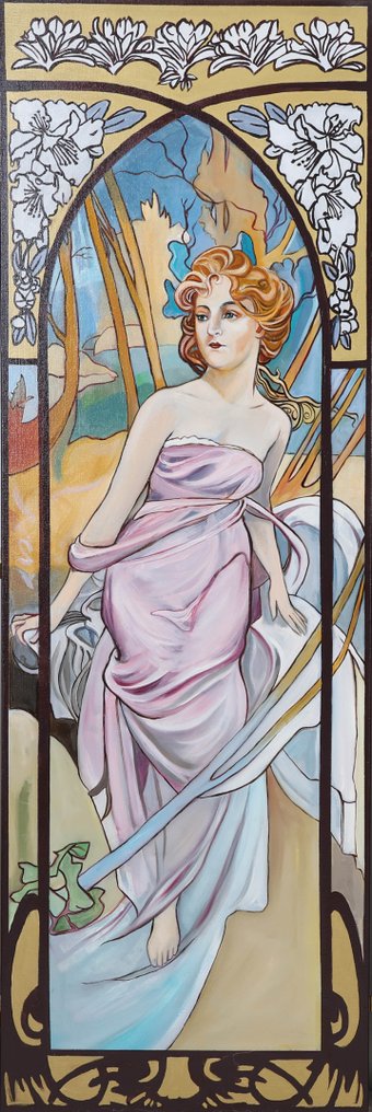 Louis Nagelkerke (1949) - Vierluik in de stijl van Alphonse Mucha - De vierjaargetijden #2.1