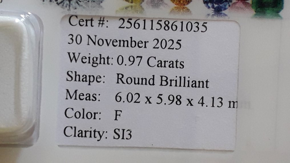 No Reserve Price - 1 pcs Diamond  (Natural)  - 0.97 ct - Round - F - SI3 - Gemewizard Gemological Laboratory (GWLab) #2.1