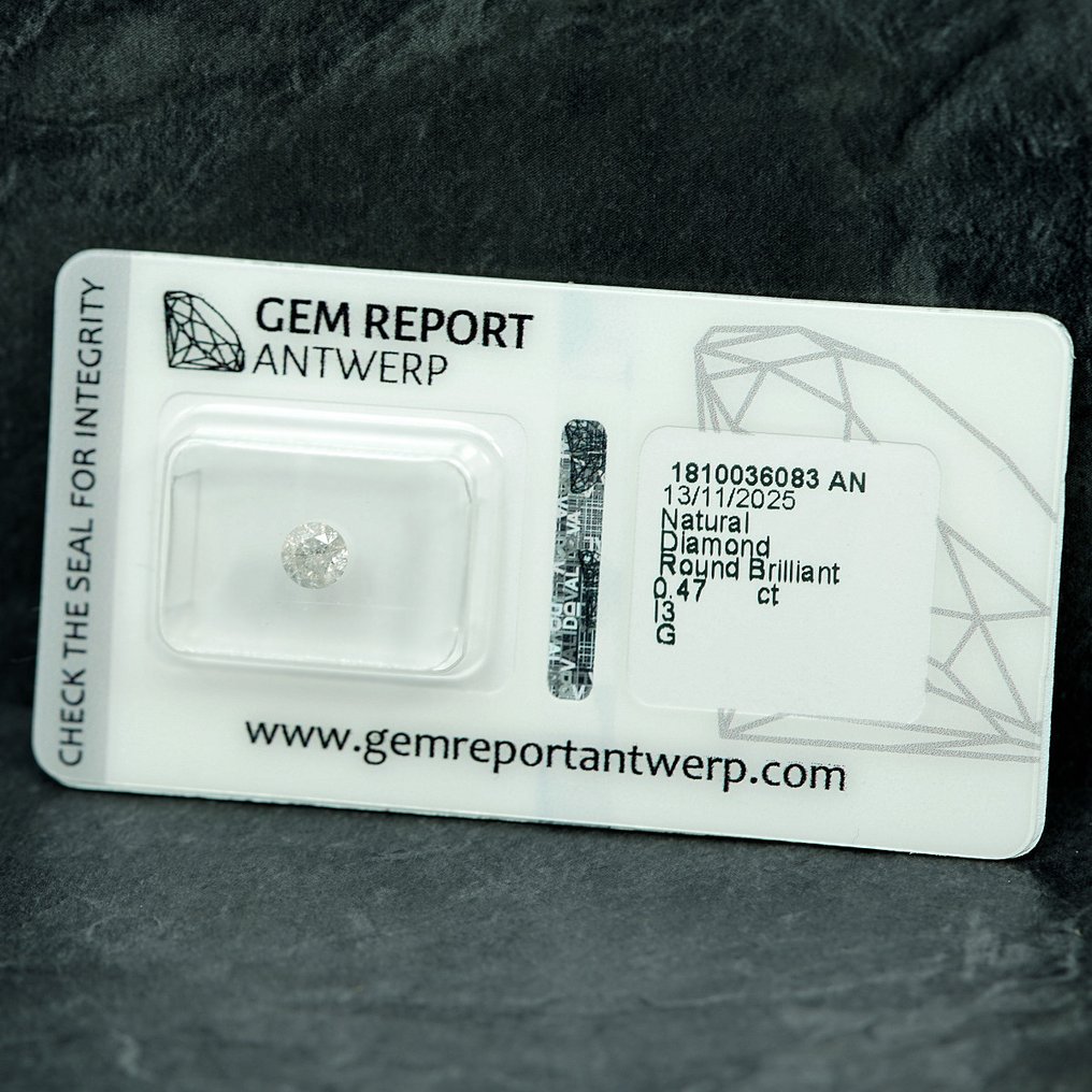 没有保留价 - 1 pcs 钻石 (天然) - 0.47 ct - 圆形 - G - I3 - 安特卫普宝石报告(GRA) #3.2