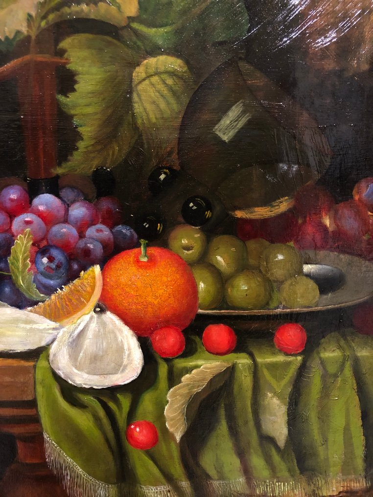 École Espagnole (c. 1900) - Nature morte au römerglas et plateau d'huîtres #3.2