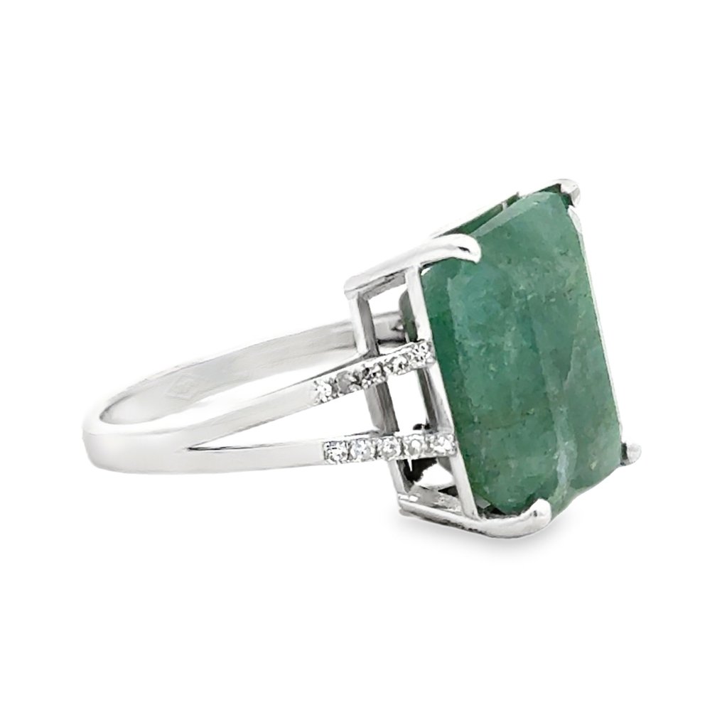 Zonder minimumprijs - Ring - 14 karaat Witgoud -  10.92ct. tw. Smaragd - Diamant #3.2