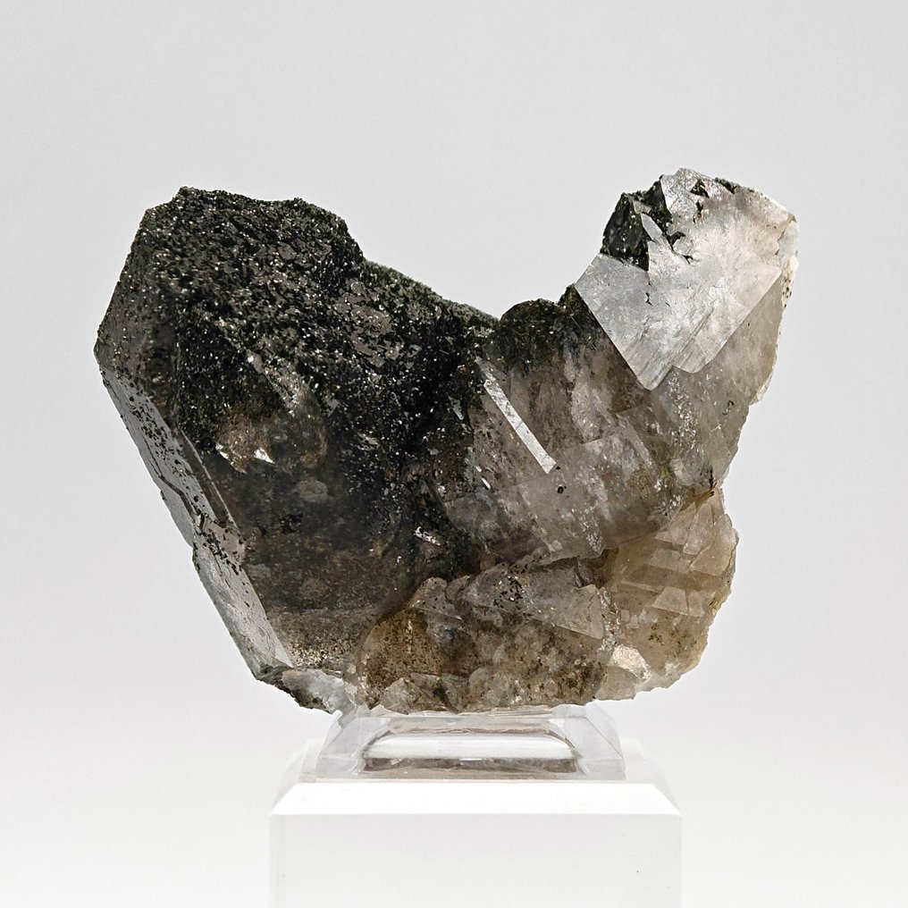 阿尔卑斯石英覆盖着绿叶辉石，瑞士 水晶矩晶体 - 高度: 73 mm - 宽度: 55 mm- 155 g #2.1