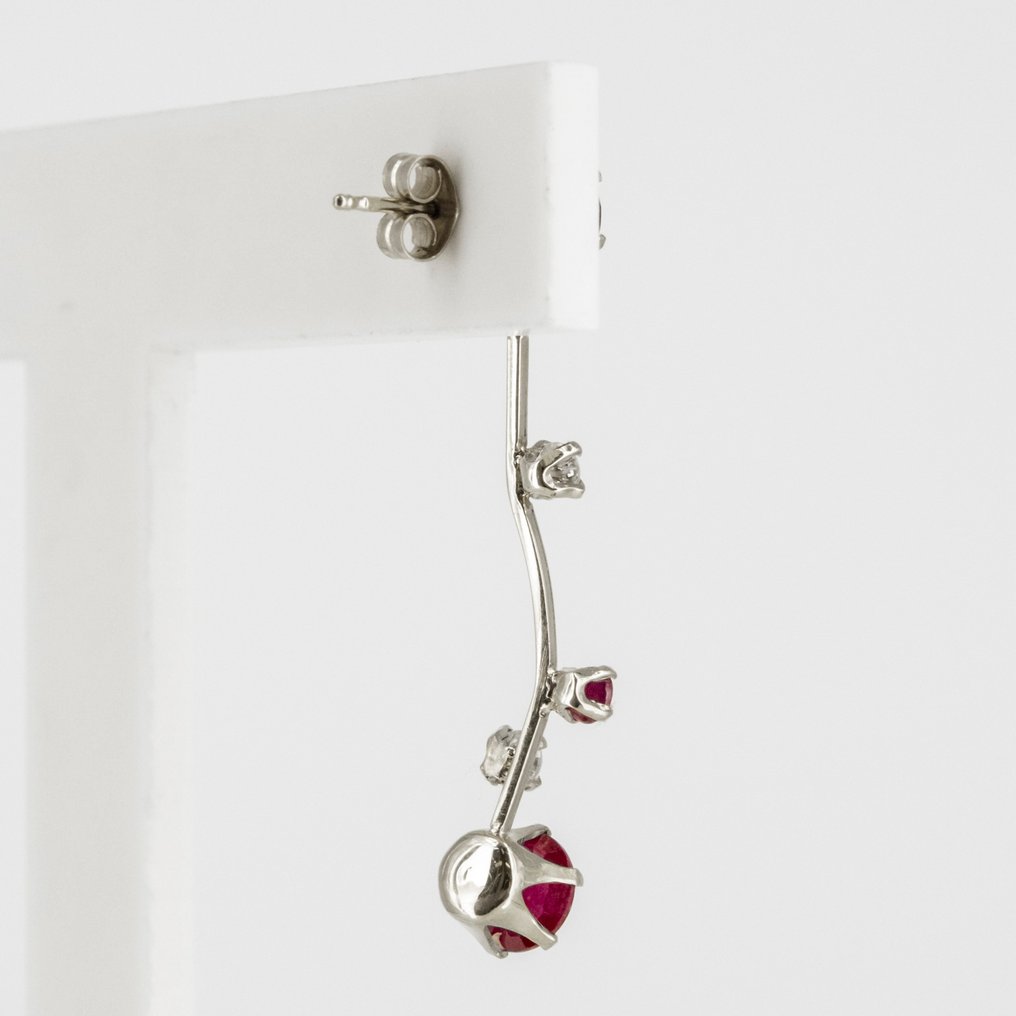 耳环 - 18K包金 白金 - 5.20ct. tw. 红宝石 - 钻石 #3.2