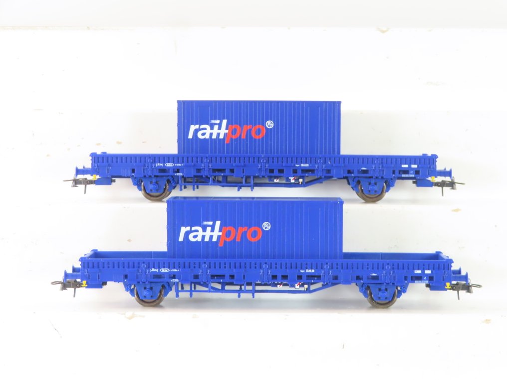 Roco H0轨 - 66678 - 模型火车货运车厢 (2) - 2辆双轴低敞篷厢式货车，装载货物（集装箱） - NS #1.0