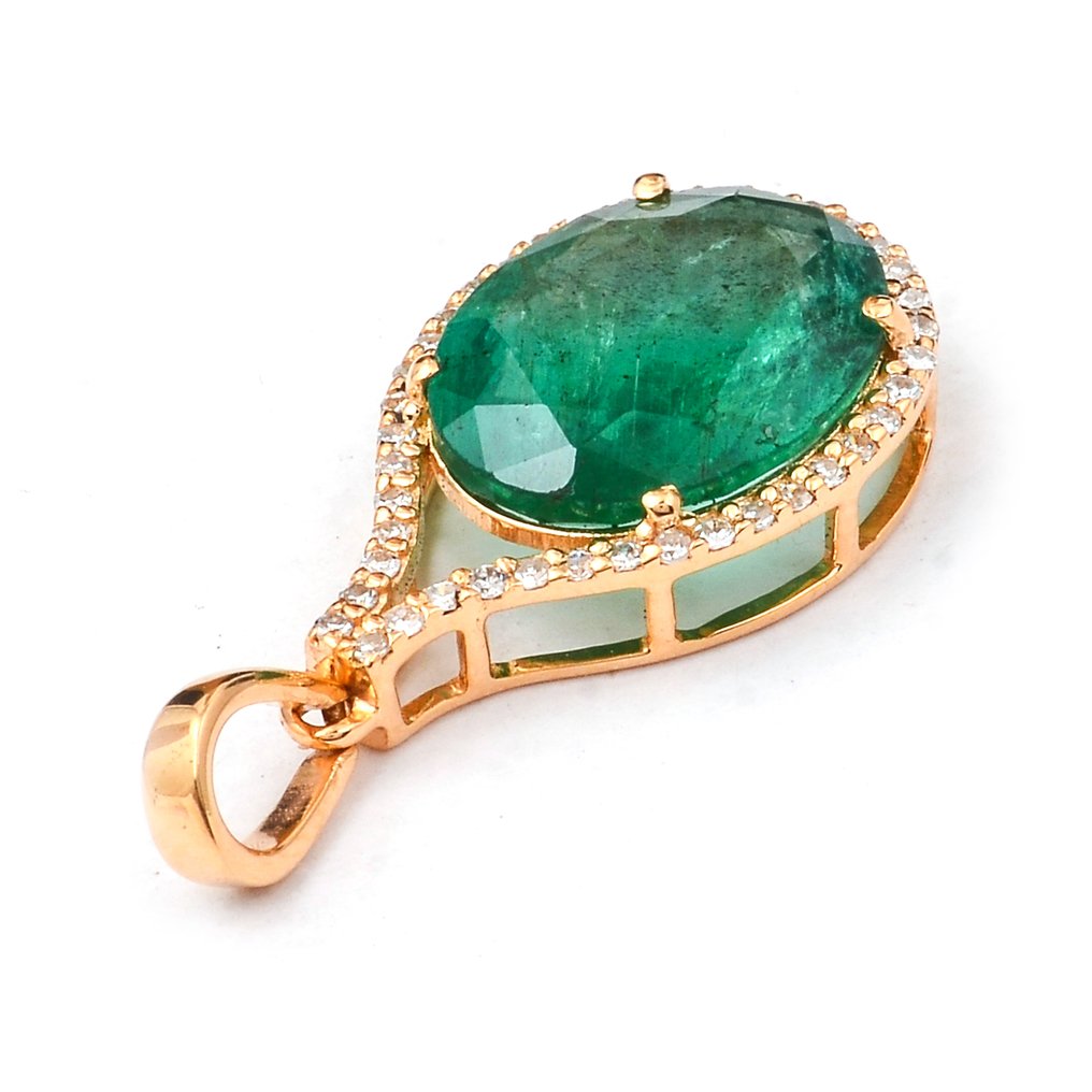 Ingen mindstepris - Vedhæng - 14 karat Gulguld - 2.85ct. tw. Smaragd - Diamant #4.3