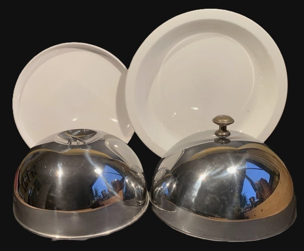 Platou (4) - RVS, porțelan și ceramică - Două clopote pe farfurii. #1.0