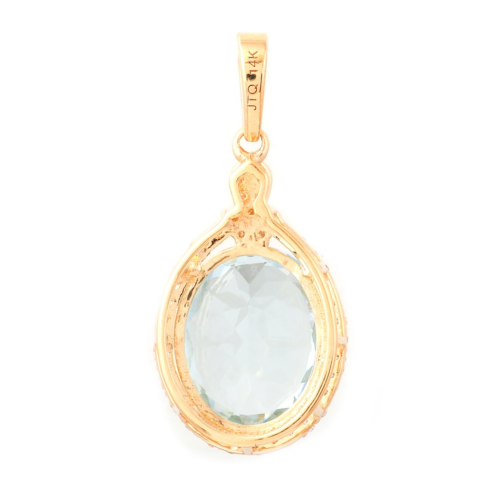 Zonder minimumprijs - Hanger - 14 karaat Geel goud - 3.15ct. tw. Aquamarijn - Diamant #1.0