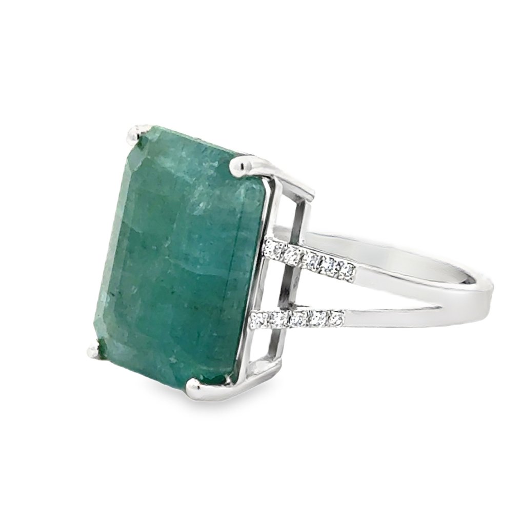 Zonder minimumprijs - Ring - 14 karaat Witgoud -  9.19ct. tw. Smaragd - Diamant #3.2