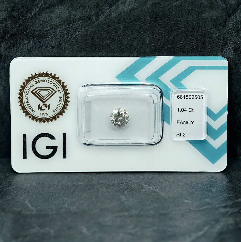 1 pcs Diamant (Couleur naturelle) - 1.04 ct - Rond - Fancy light Grisâtre Jaune - SI2 - International Gemological Institute (IGI) #1.0