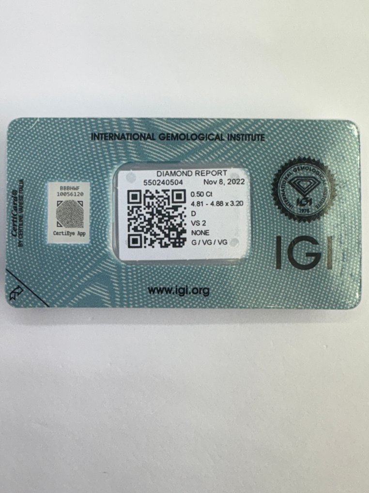 没有保留价 - 1 pcs 钻石  (天然)  - 0.50 ct - 圆形 - D (无色) - VS2 轻微内含二级 - 国际宝石研究院（IGI） #3.2