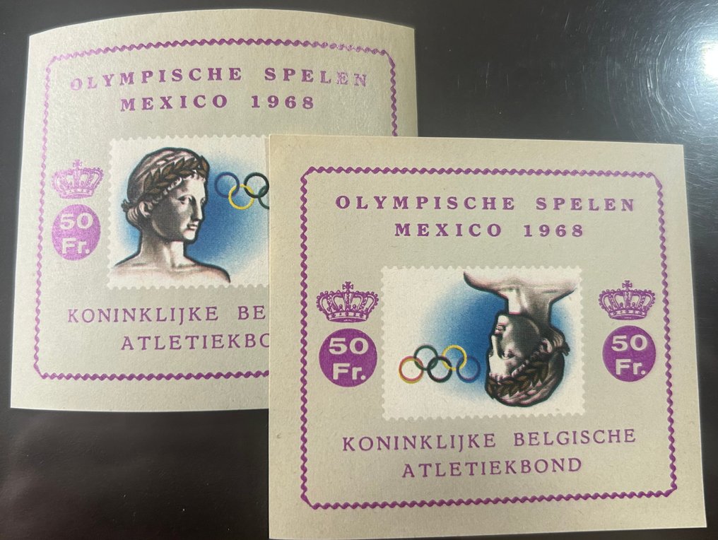 Belgium 1968 - Erinnofilie - 'Olympic Games in Mexico' - the regular blocks and curiosities 'Reversed'. - OBP/COB E103/104 + E103/104-Cu - Zeldzaam #3.2