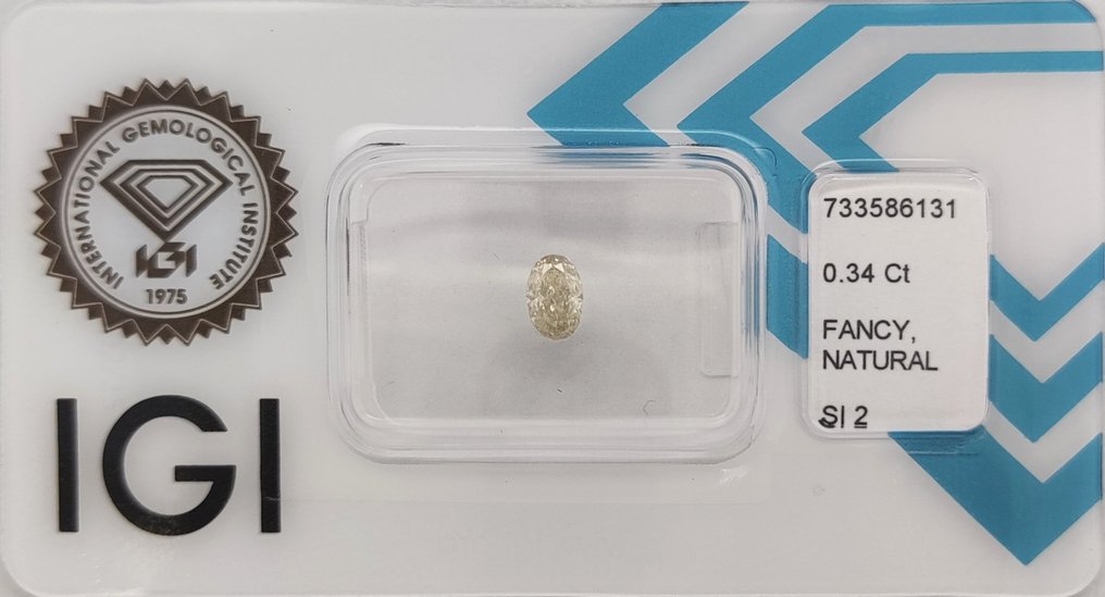 没有保留价 - 1 pcs 钻石  (天然色彩的)  - 0.34 ct - 椭圆形 - Fancy 黄色 - SI2 微内含二级 - 国际宝石研究院（IGI） #1.0