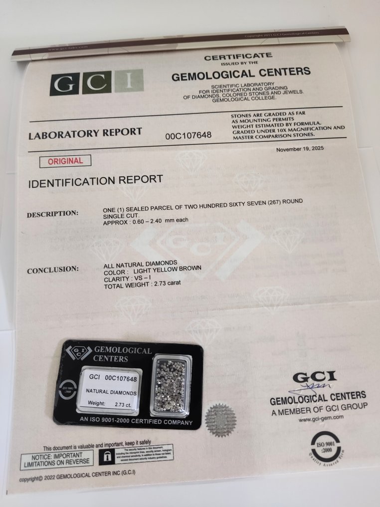 Sin precio de reserva - 267 pcs Diamante (Color natural) - 2.73 ct - Redondo - Fancy Amarillo Marrón - I1, VS1 - Gemological Center Israel (GCI) - Single Cut #1.0