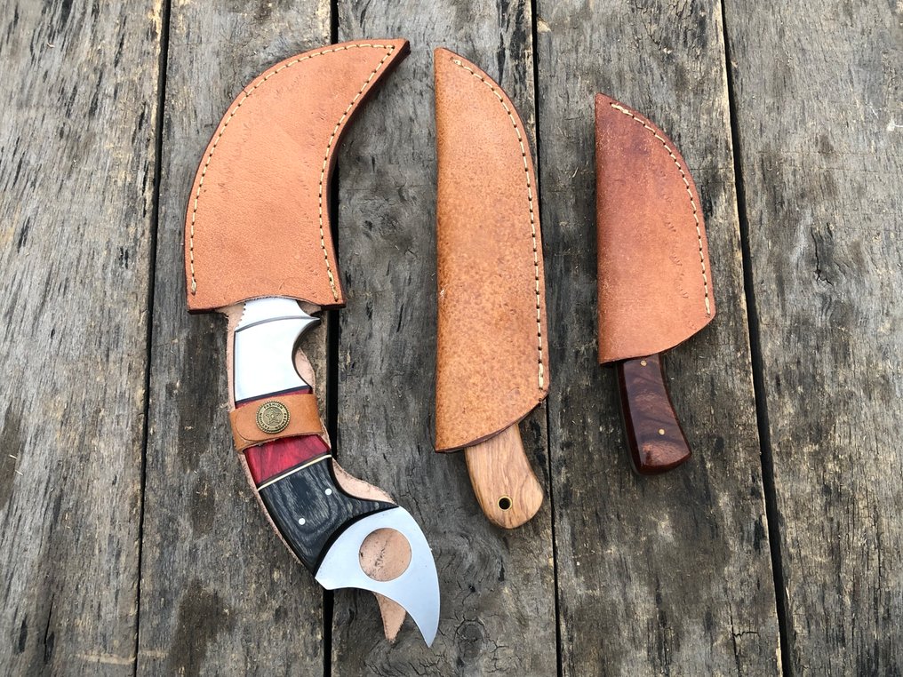 廚刀 - 声望卓著的手工剥皮刀，锻钢，木材及稀有手柄 - 北美 - 皮套 TD18 #3.2