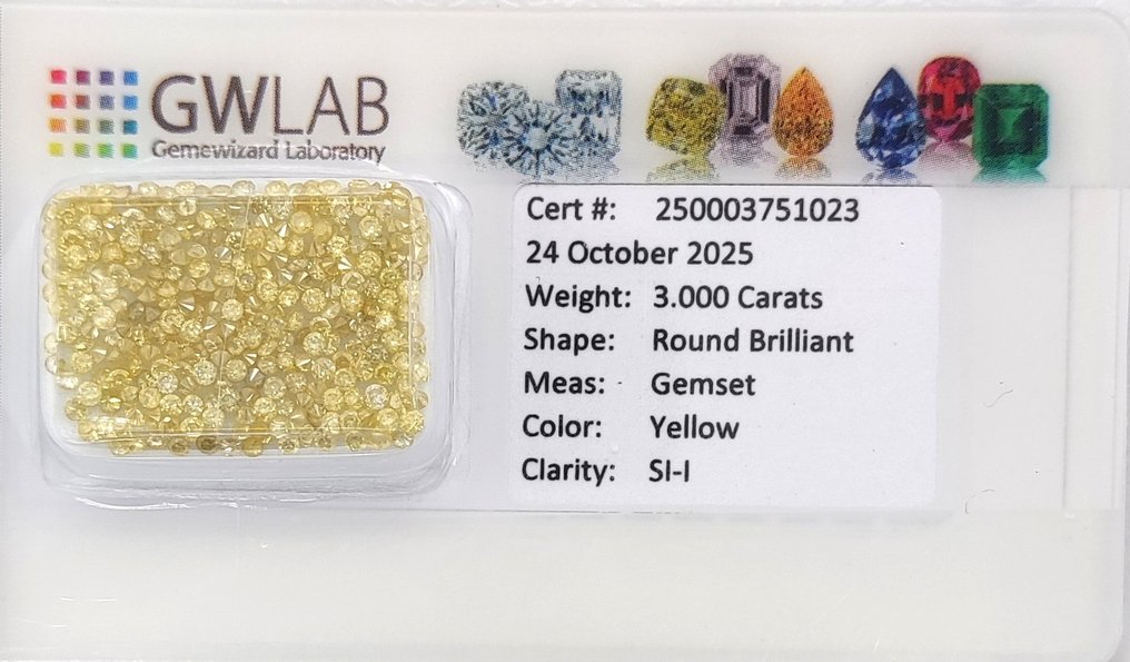 没有保留价 - 262 pcs 钻石 (天然色彩的) - 3.00 ct - 圆形 混合色彩 - I1 内含一级, SI1 微内含一级 - Gemewizard宝石实验室(GWLab) #2.1