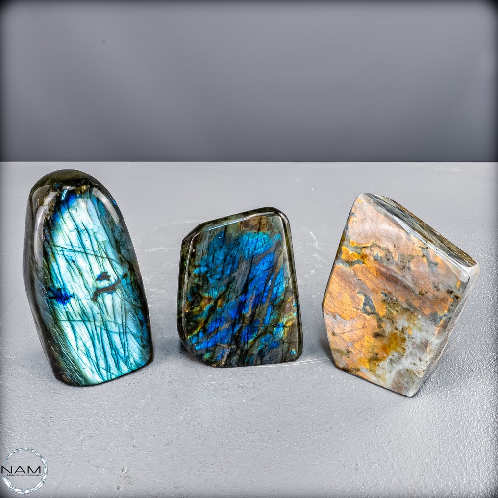 Labradorite – Set di forma libera splendente con intenso bagliore blu, verde e dorato Labradorite naturale- 1740.16 g - (3) #1.0