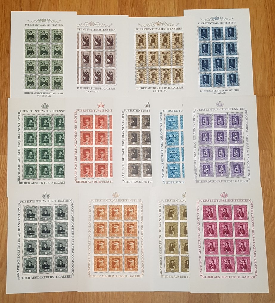 Liechtenstein 1949/1953 - Rare miniature paintings from the Principality's gallery, Ivert 232/40 - 273/76 #1.0