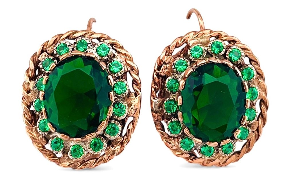 Ohne Mindestpreis - Ohrringe - 9 Kt Roségold, Silber Smaragd - Smaragd #1.0