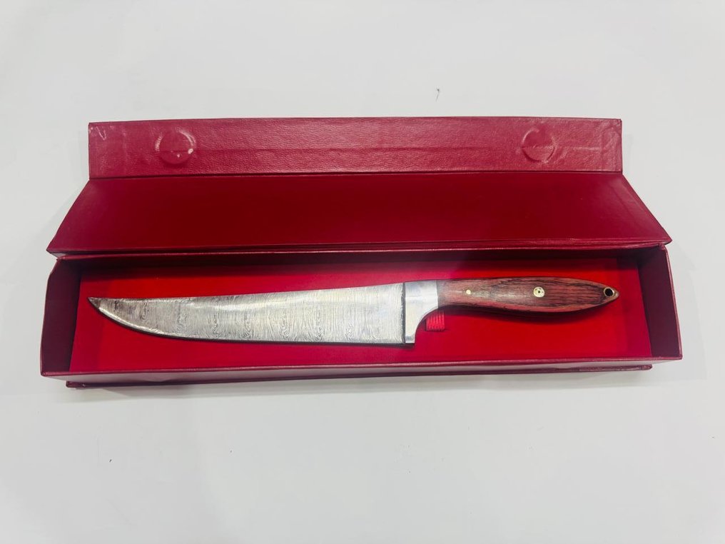 厨刀 -  厨房厨师与蔬菜刀（0166） - 由1095/15N20折叠钢制成的刀刃，配以异国木柄。 - 日本 - 厨房刀 #1.0