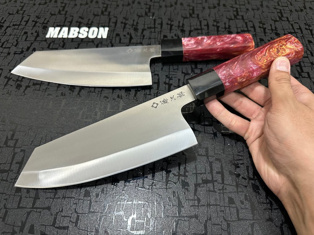 Cleaver - Μαχαίρι κουζίνας - Chef's knife - Χειροποίητο ειδικό μαχαίρι σε D2 ατσάλι, Ιαπωνικά σεφ μαχαίρια. - Εργονομική Ανάμεικτη Πολύχρωμη Ρητίνη Χειρολαβή - Ιαπωνία #4.3