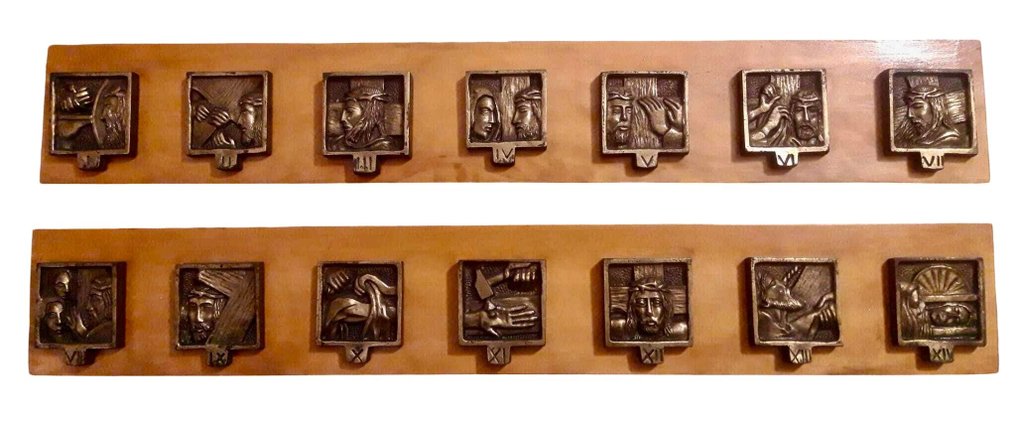 Beautiful Way of the Cross - 70 cm (2) - Bronze, Wood - 1980-1990 #1.0