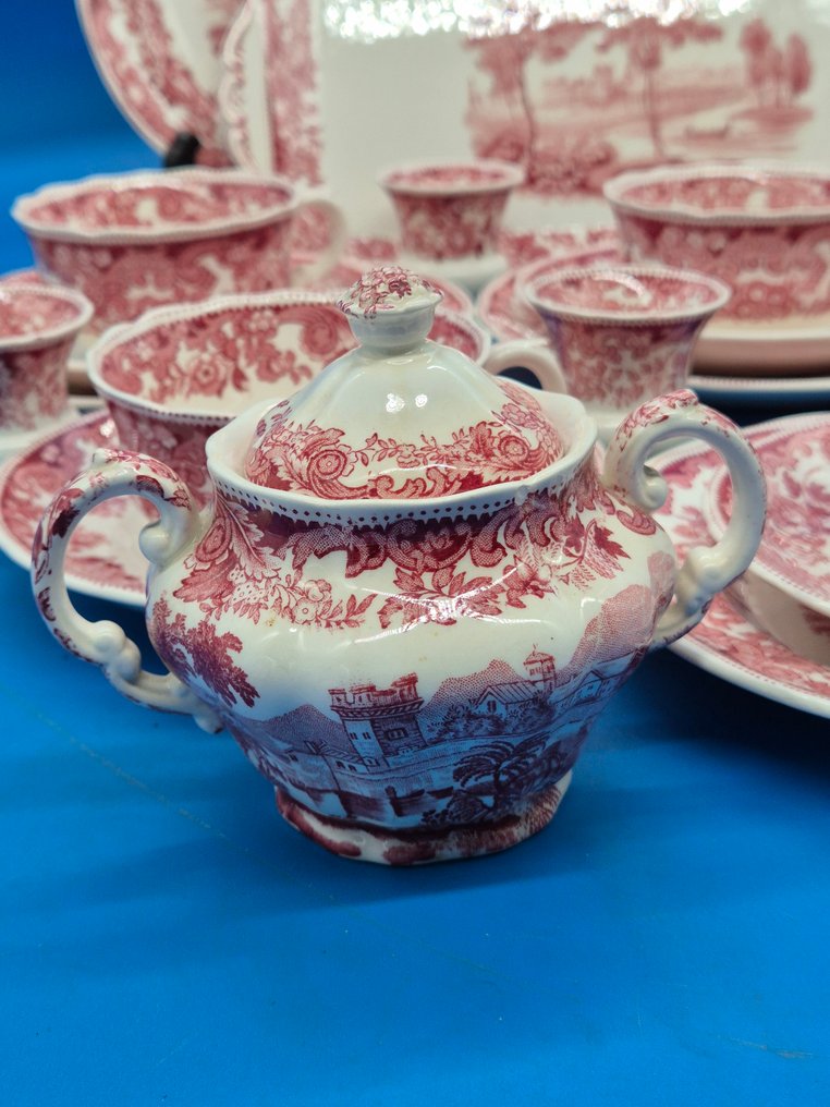 Copeland Spode – „Rhine“ – Kaffeeservice, rot transferbedruckt - Kahviastiasto - Posliini #2.1