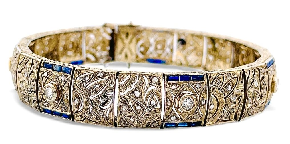 Rannekoru - 18 kt. Valkokulta Timantti (Luonnollinen) - Safiiri #4.3