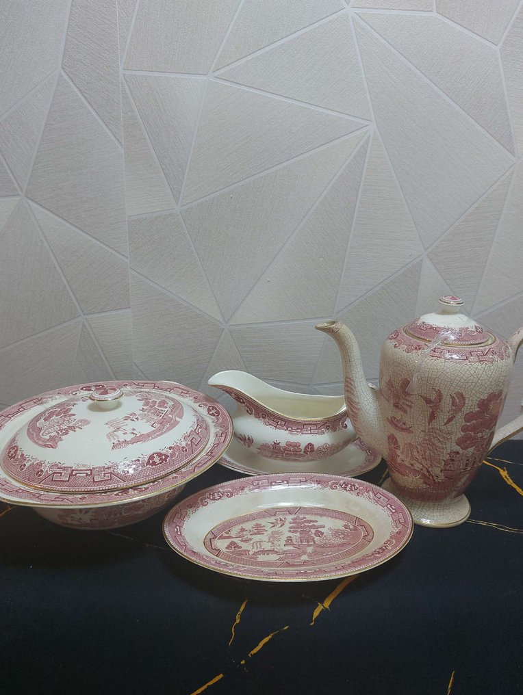 Victoria porcelain - Willow - Σερβίτσιο καφέ και τσαγιού (4) - Roze en wit - Πορσελάνη #1.0