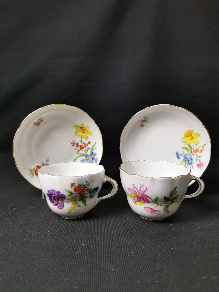 Meissen - Blume 3 - Tazze da caffè con piattini - Service à café (4) - Porcelaine #1.0