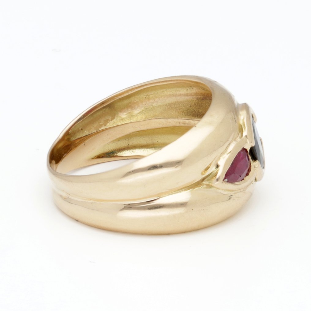 戒指 - 18 克拉 黃金 藍寶石 - 紅寶石 #4.3