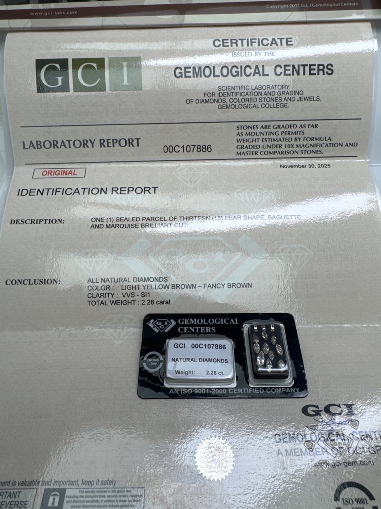 χωρίς τιμή ασφαλείας - 13 pcs Διαμάντι (Φυσικού χρώματος) - 2.28 ct - Αχλάδι - Light, Fancy Καφέ, Κίτρινο - VVS1, SI1 - Gemmological Centre Israel (G.C.I.) #2.1