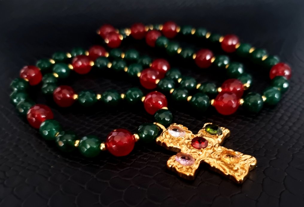 Beryl - Emeraude & Rubis - Halskjede – Trésor de Foi – Byzans-kors – Ild- og Lyssteiner - Halskjede med anheng #2.1