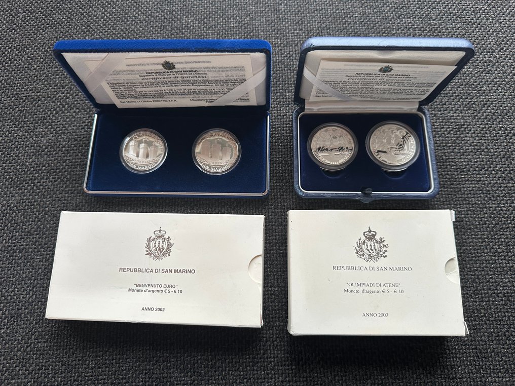 圣玛利诺. 5 Euro / 10 Euro 2002/2003 (2 dittici) Proof (没有保留价) #1.0