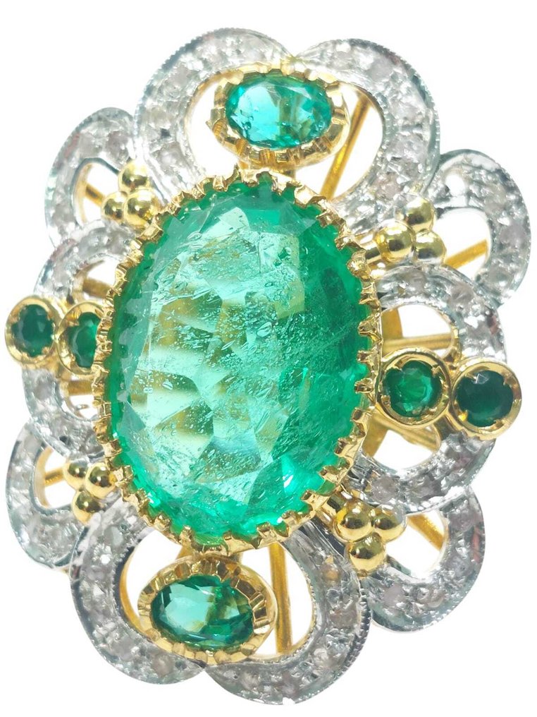 Senza Prezzo di Riserva - Anello - 9 kt Argento, Oro giallo Smeraldo - Pietre preziose miste #1.0