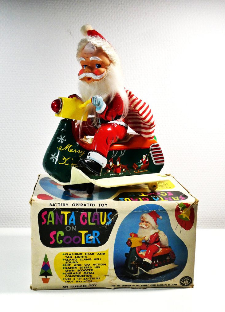 Masudaya / MT (Japan) - Tinnleke - 1960's blikken Santa Claus on Scooter mét doos - Japan #1.0