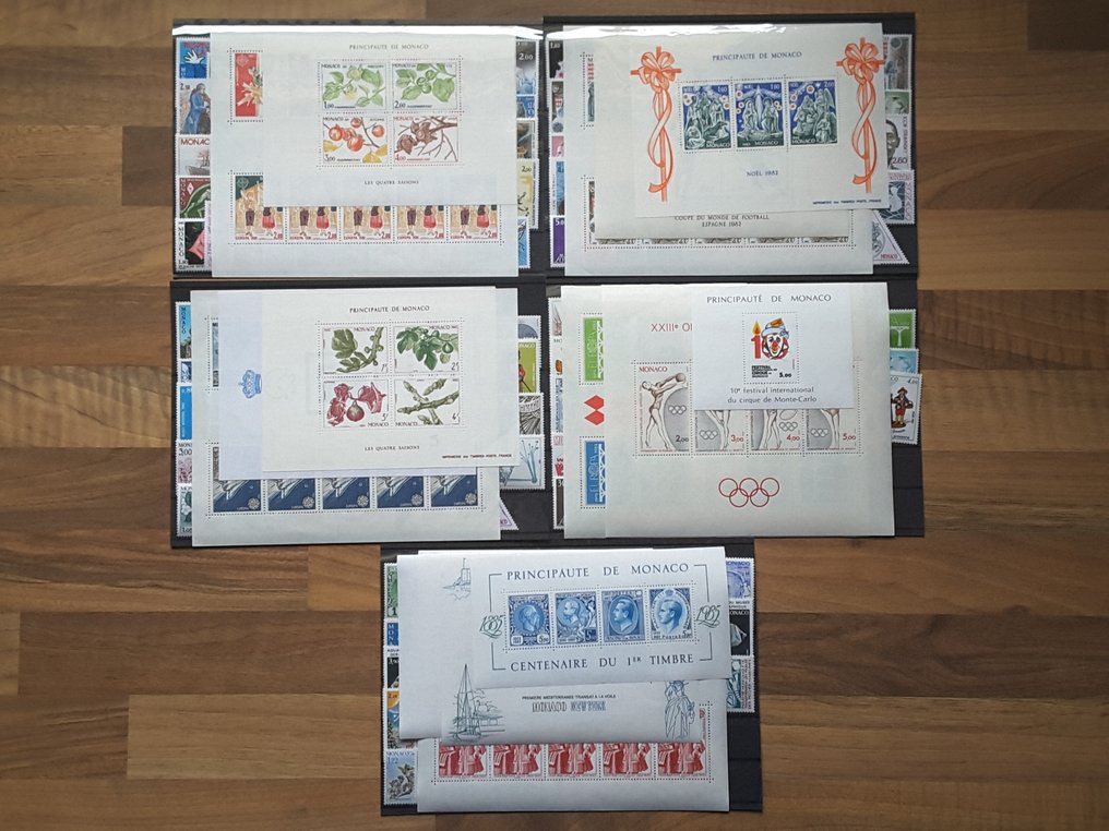 Monaco 1981/1985 - 5 full years with airmail, sheetlet blocks, pre-stamped items, and tax stamps. - Yvert 1264 à 1509 sans non émis, PA 100 à 104, BF 19, 22, 25, 28, 30, préo 70 à 89, taxe 71 à 82 #1.0