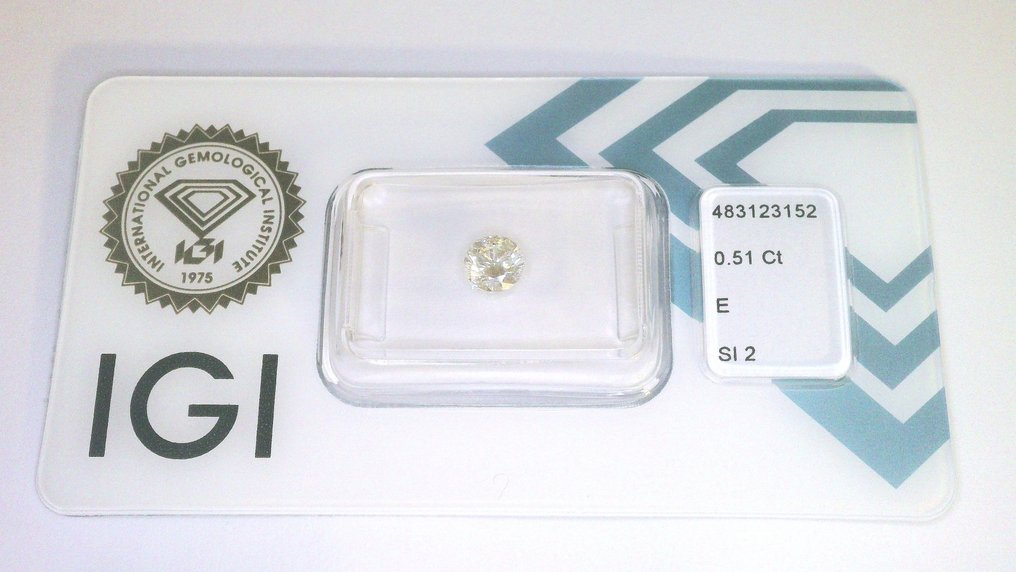 1 pcs Διαμάντι (Φυσικό) - 0.51 ct - Στρογγυλό - E - SI2 - International Gemological Institute (IGI) #1.0