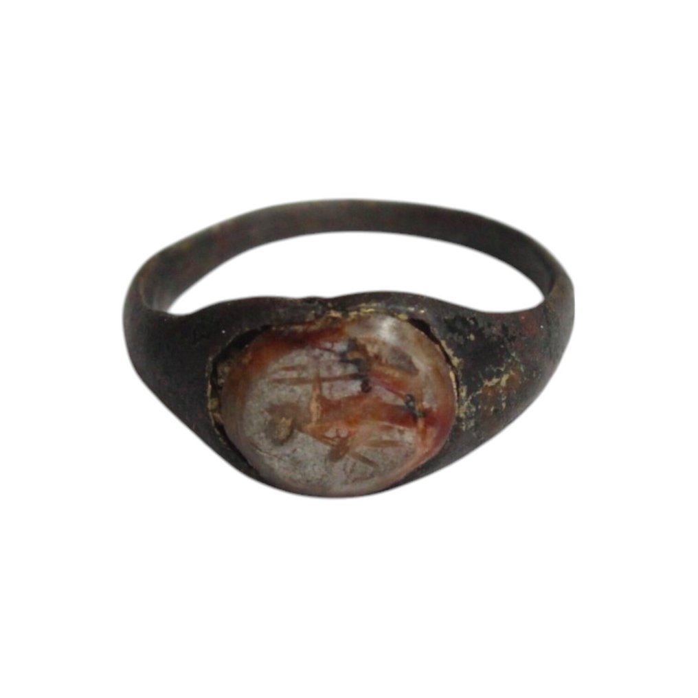 Αρχαία Ρωμαϊκή Μπρούντζος Δαχτυλίδι με ένθετο σελίνινα Μινέρβα πολύτιμη πέτρα. #1.0