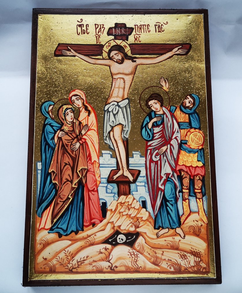 Εικόνα - Χειροποίητη εικονογραφία με τη σταύρωση του Ιησού. - Ξύλο #1.0
