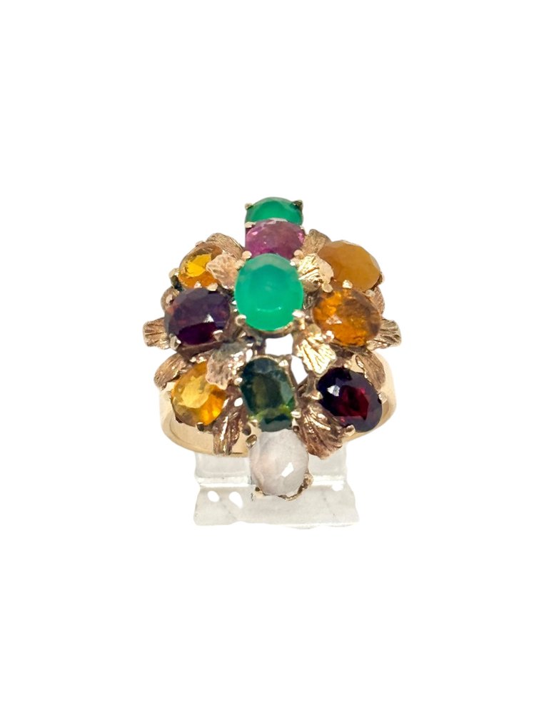 No reserve price - Ring - 14 kt. Yellow gold Ruby - Mixed gemstones - Multi-Gem cocktail ring #4.3