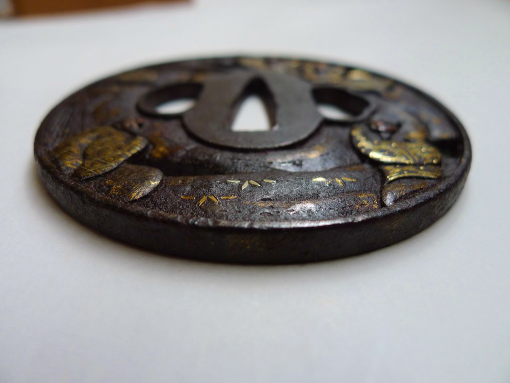 Bellissimo tsuba motif di sacerdote samurai Shoten4 con scatola. - Giappone #4.3